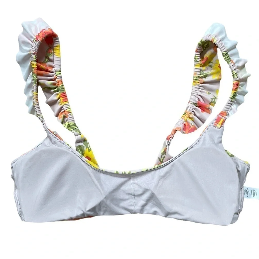 AERIE Scoop Neck Floral Ruffle Shoulder Bikini Top New With Tags - Picture 9 of 9